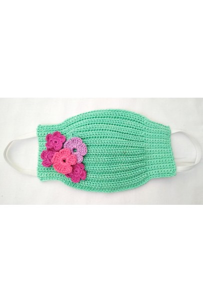 Happy Threads Handmade Crochet Cotton Masks with Floral Motifs- Green 